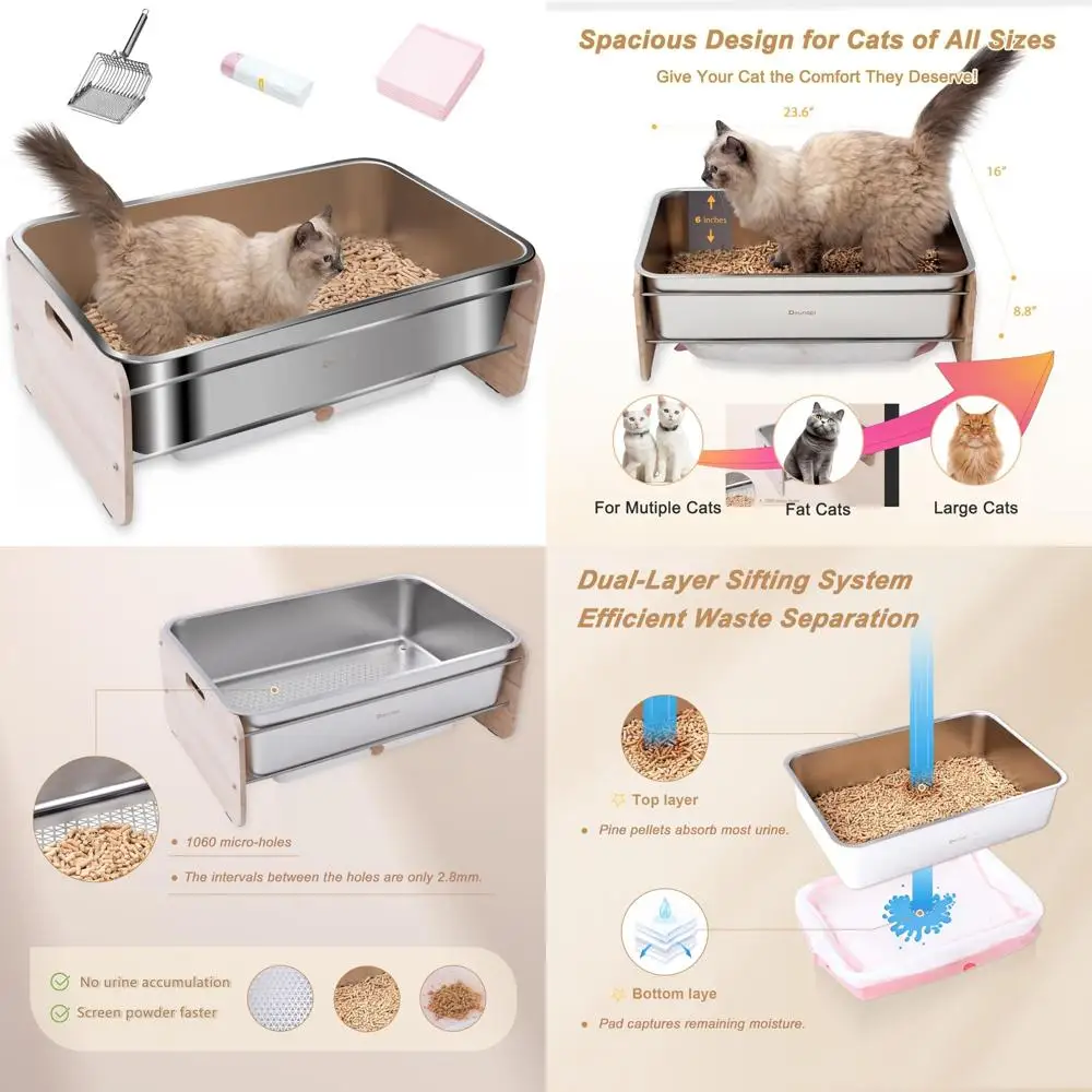 

Несмывающийся лоток с пылесборником и деревянным дизайном для системы просеивания из нержавеющей стали и кошачьего лотка на сосновых пеллетах