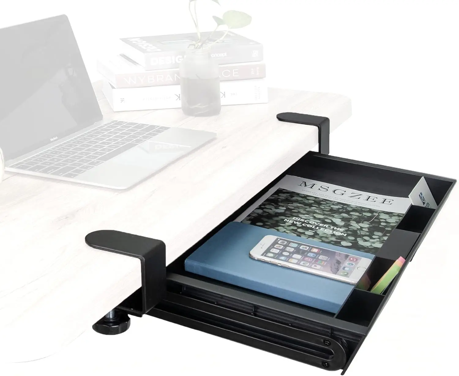 

Under Desk Slide-Out Storage Drawer, Large 20" x 11.8" Clamp-On Pull-Out Organizer with Adjustable Height, Space-Saving