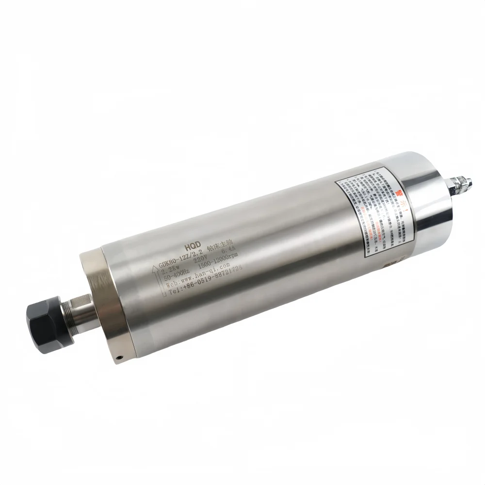 GDK80-12Z/2.2 2.2kw ER20 Motores de husillo de enfriamiento por agua con orificio de perforación para máquina Cnc
