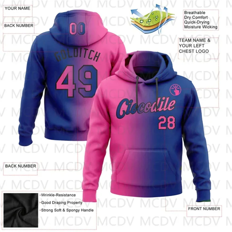 Custom Royal Pink-Black Gradient Fashion Sports Pullover Sweatshirt Hoodie