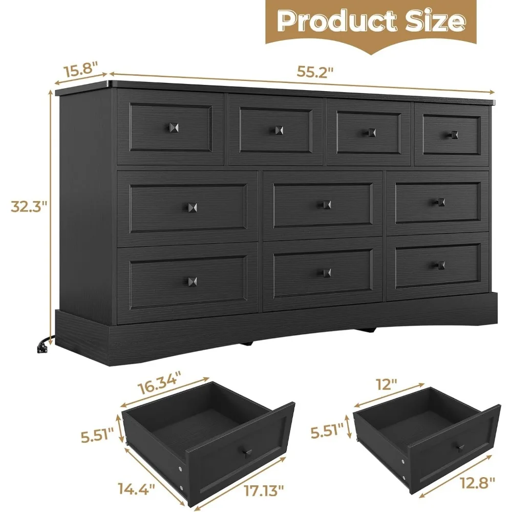 Black Dresser for Bedroom with 10 Drawers 55.2