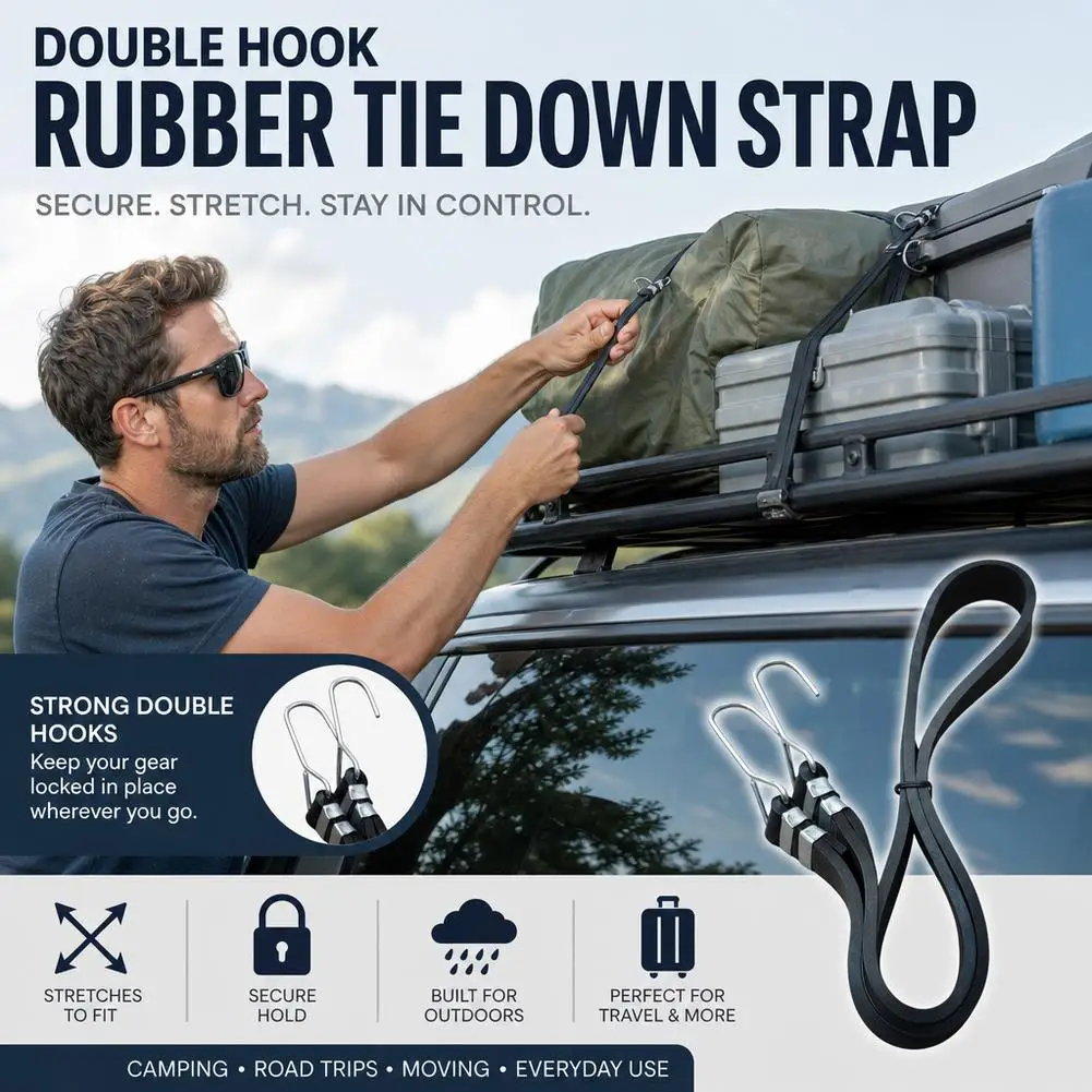 Multi Size Rubber Bundling Belt High Elastic Tear Resistant Butyl Rubber Double Lock Steel Hook Buckle For Motorcycle Luggage