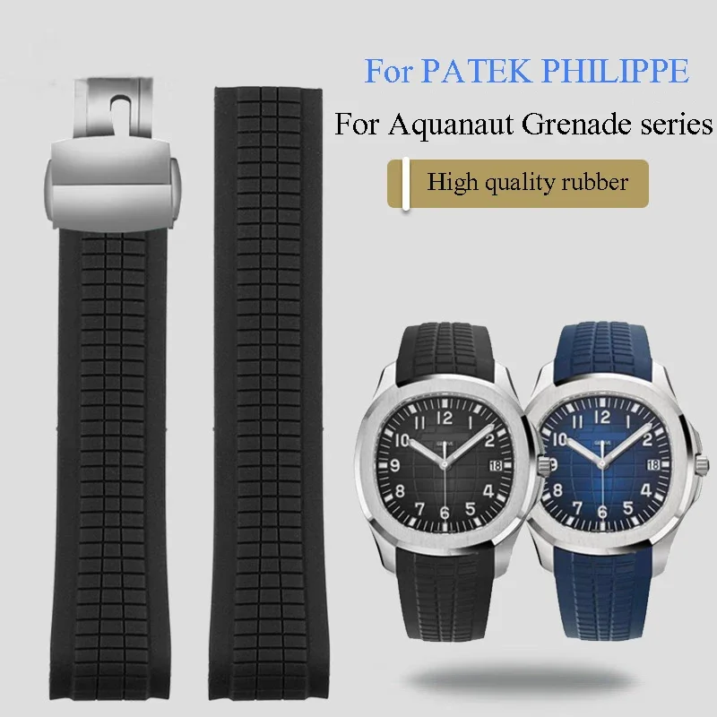 21mm Curved End Metal pins Rubber Silicone Watch Band Fit For Patek PP Philippe AQUANAUT 5167A Black Brown Green Blue Soft Strap