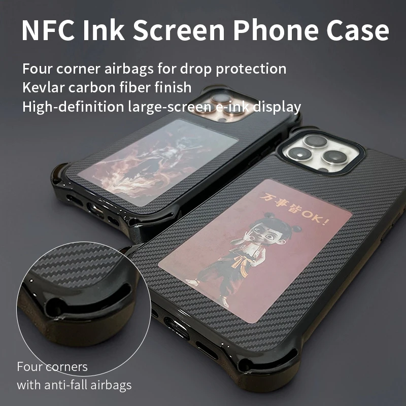 Aermy-funda de teléfono con pantalla de tinta, textura de fibra de carbono Kevlar, airbag de cuatro esquinas, Nfc de 3,97 pulgadas para 14/15/16 Pro Max