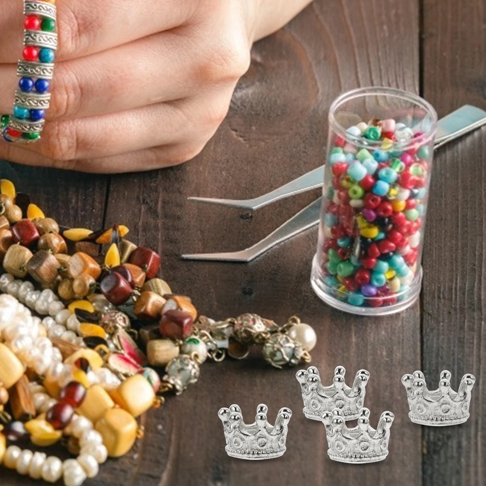 

50Pcs Vintage Crown Charms Rhinestone Pendant Kits for DIY Jewelry Making Hollow Alloy Beads Resin Accessories Necklace Supplies