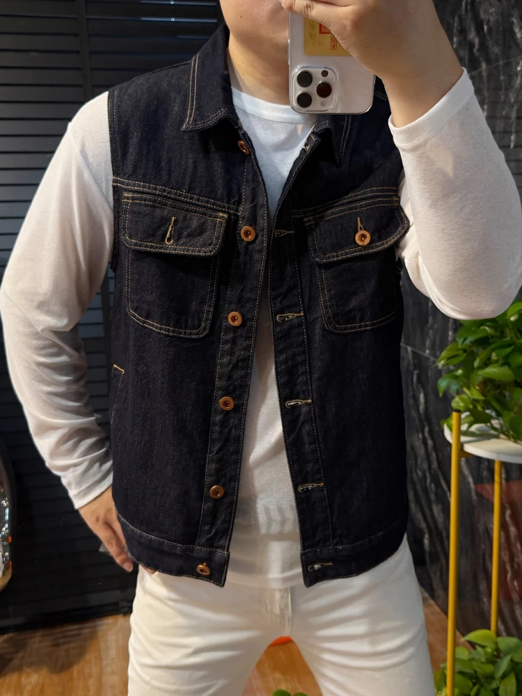 

New 2026 Men's Workwear Vest Summer Trend Loose Casual Lapel Sleeveless Retro Denim Shoulder Pad Fashionable Youthful Style