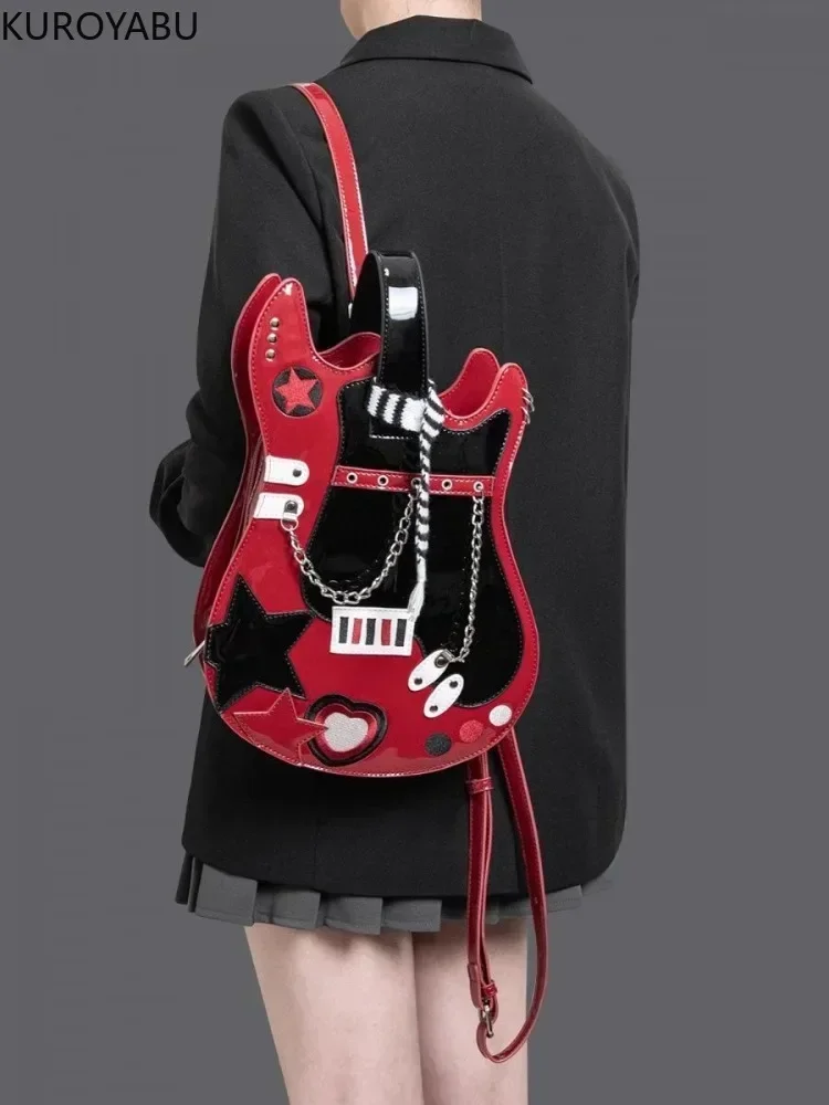 Mochila de guitarra de PU, bolsos Harajuku, Color de contraste creativo, lindas Mochilas de hombro tipo bandolera, bolso elegante japonés Y2k,