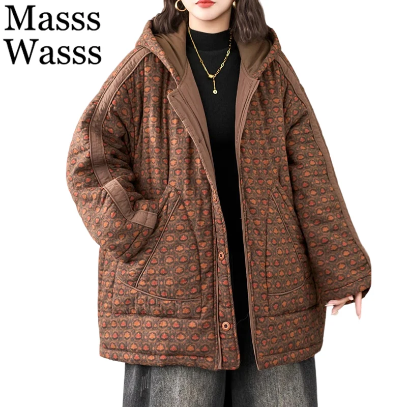 

Masss Wasss Winter Fashion Warm Padded Jackets Women Casual Oversized Printed Hooded Parkas Females Floral Vintage Thicken Coats