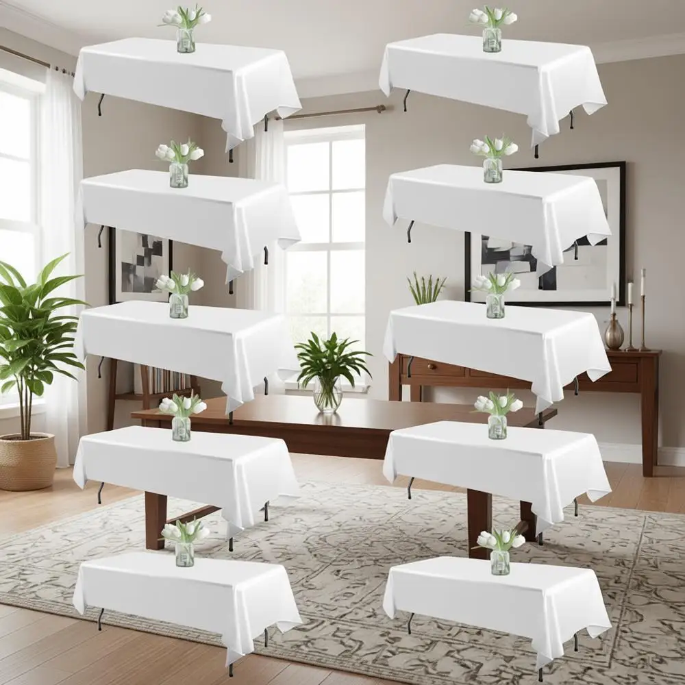 

10-Pack White Polyester Tablecloths 60x102 Inches, Wrinkle-Resistant & Washable for Party, Wedding, Banquet