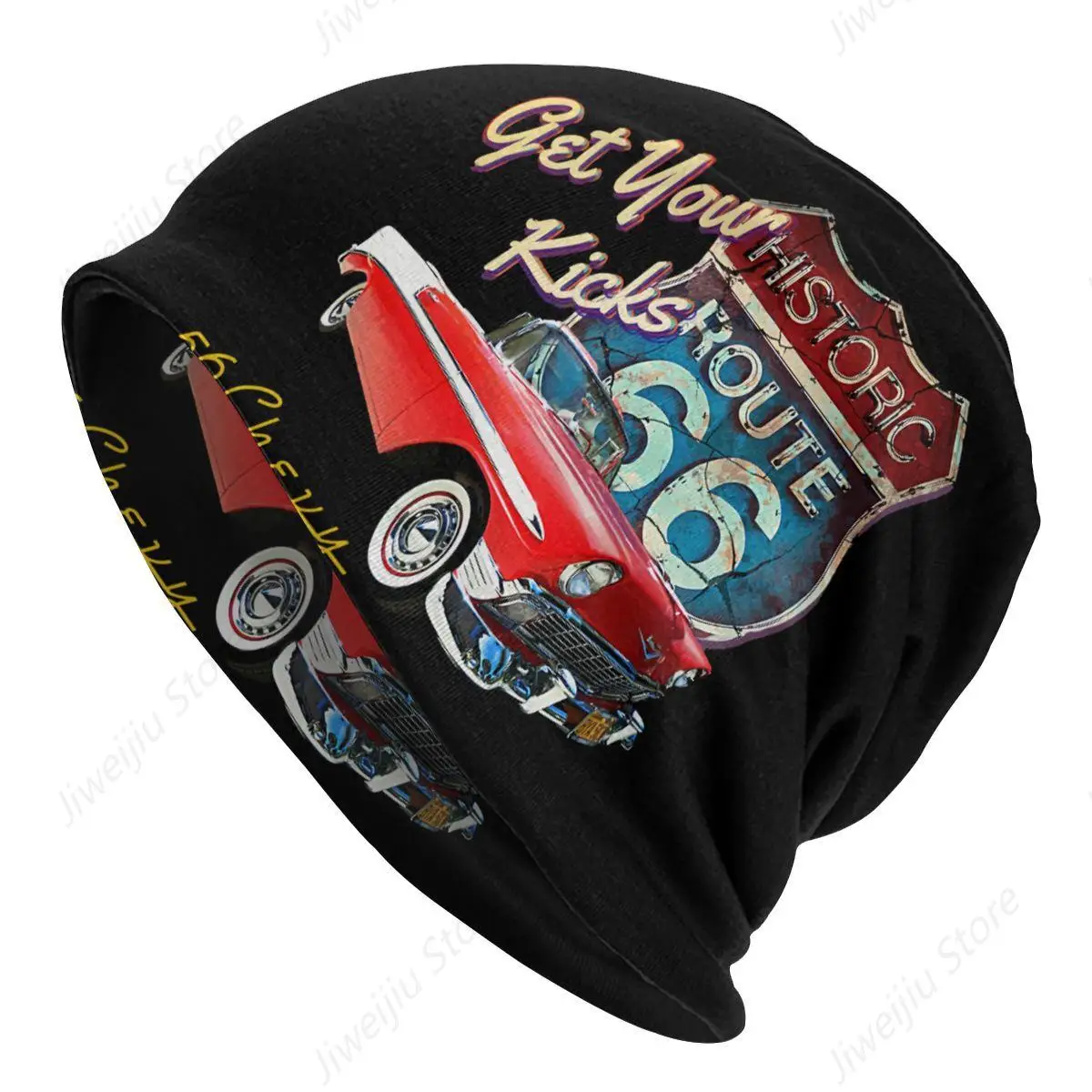 

1956 Chevy Bel Air Car Street Hot Rod Antique Bonnet Homme Thin Skullies Beanies Route 66 Caps For Men Women Novelty Hats