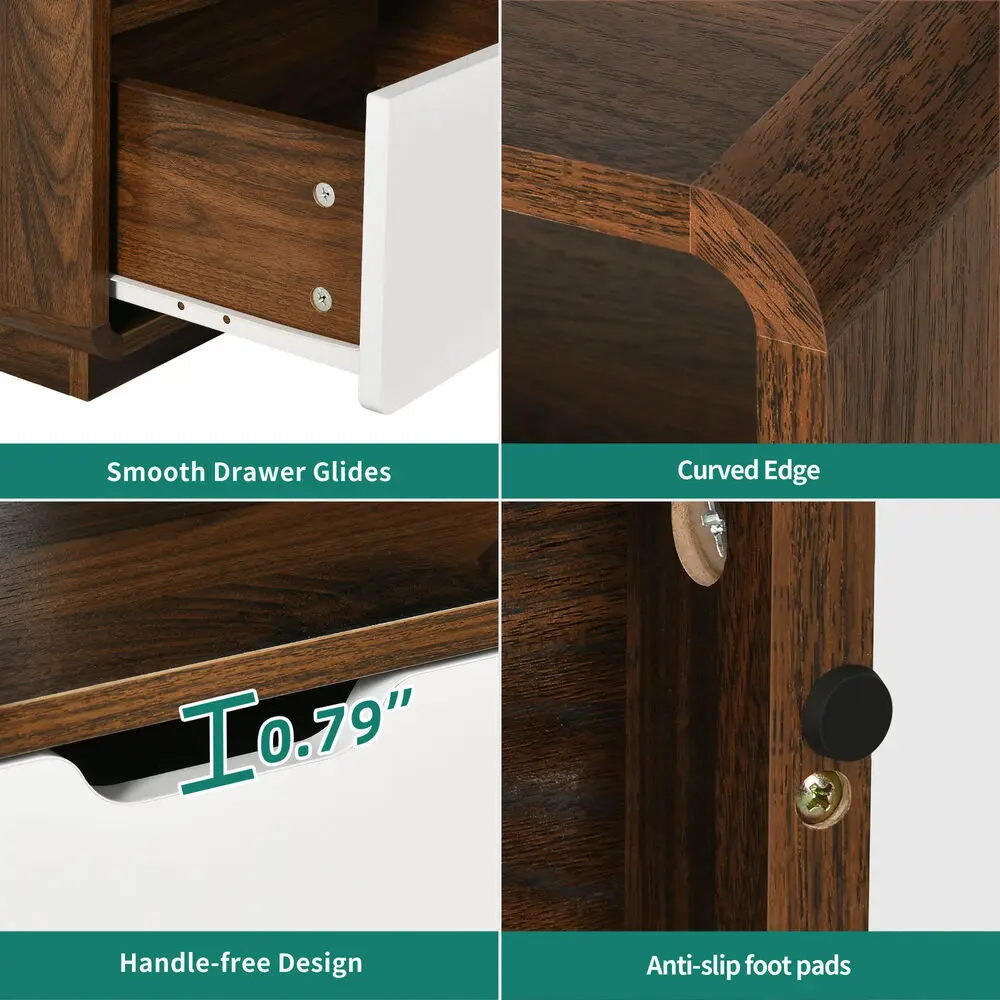 Mesa de café moderna com gavetas, luzes LED, sala e quarto