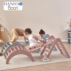 Children Climbing Frame Wooden Indoor Kids Climbing Triangle Arch Wood Toddler Climbing Frame 3 Piece Set  Balance Training