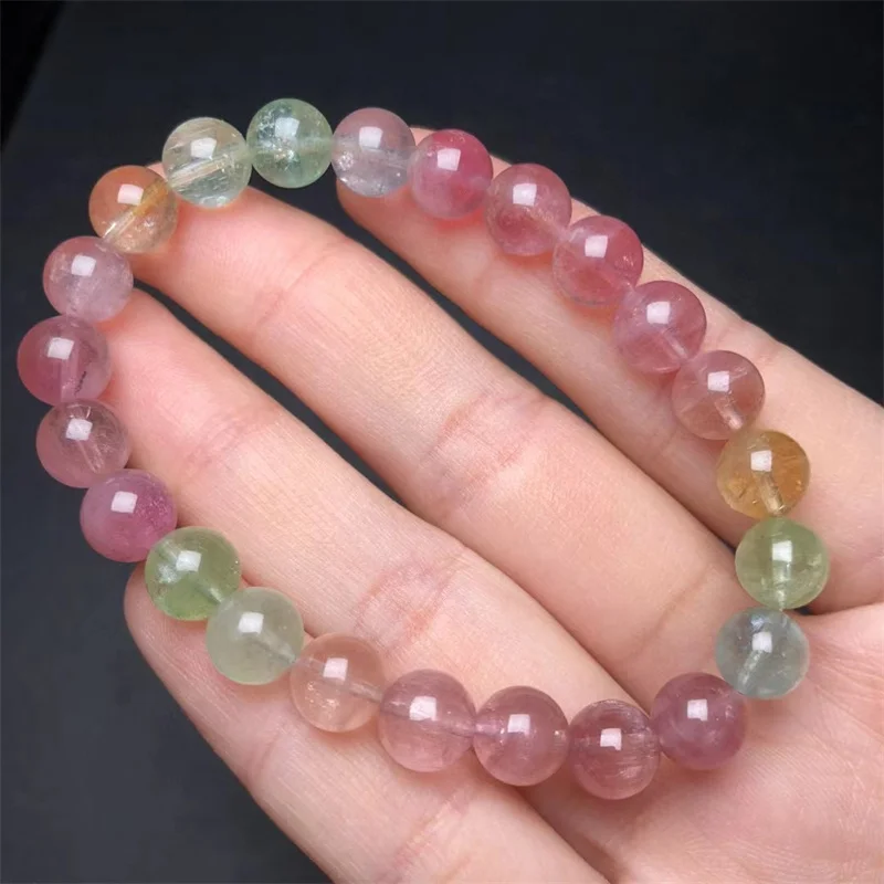 

Natural Tourmaline Quartz Bracelet Crystal Stone Beads Strand Bracelet Holiday Christmas Present 1PCS 8MM