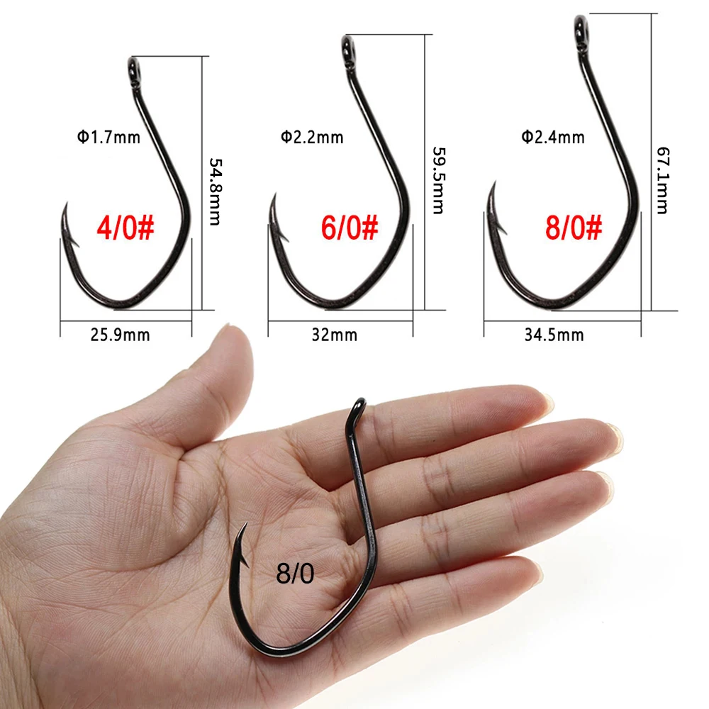 Elllv 100pcs Freshwater Saltwater Fishing High Carbon Steel Barbed Catfish Hook Big Baithook 8 6 1/0 2/0 3/0 4/0 6/0 8/0