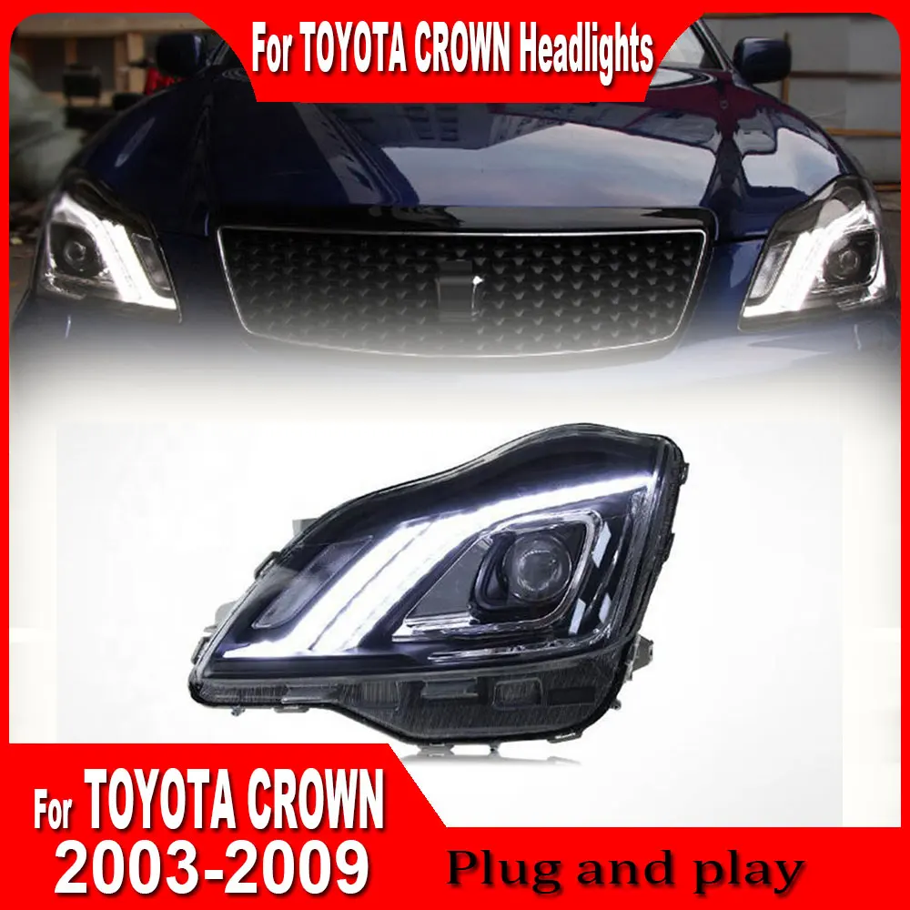 

Светодиодные фары для Toyota Crown 2003, 2004, 2005, 2006, 2007, 2008, 2009, DRL, анимационные передние фары автомобиля, аксессуары в сборе