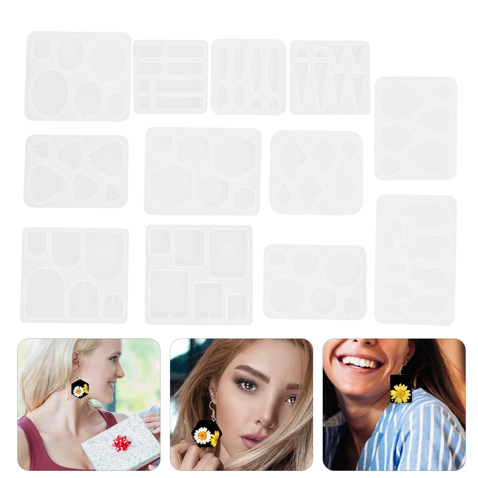 

12Pcs Silicone Silicone Mold Ear Stud Molds DIY Jewelry Pendant Epoxy Resin Earring Charm Mold for Craft Supplies