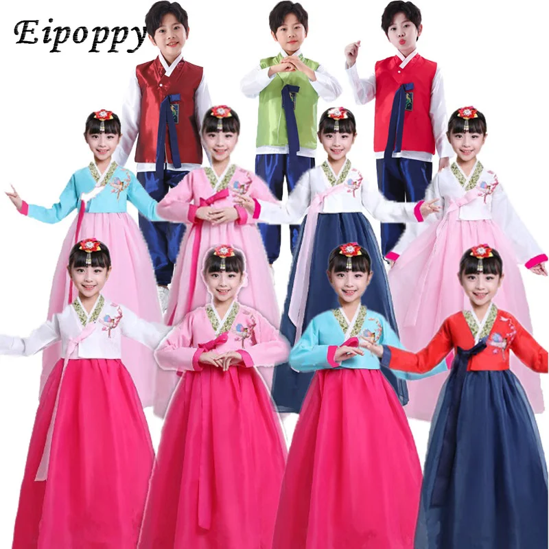 Dziecięcy Hanbok Girls Boy koreański kostium taneczny mniejszości etnicznej kostium męski damski Hanbok kostium narodowy kid dress