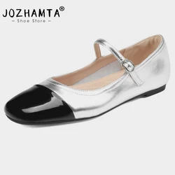 JOZHAMTA Size 32-42 Women Silver Mary Jane Shoes Real Leather Ballet Flats Shoes Low Heels Casual Daily Spring 2025 Office Dress