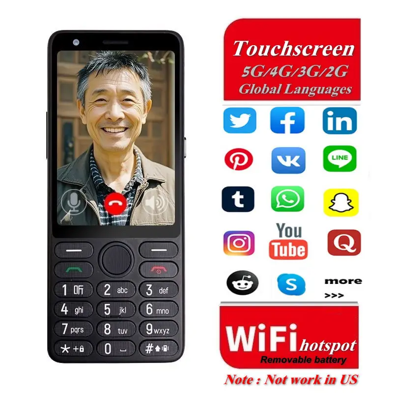 Feature Phone with Touch Screen Smartphone Wifi 5G/4G Global Languages Removable battery Big Buttons 3.54