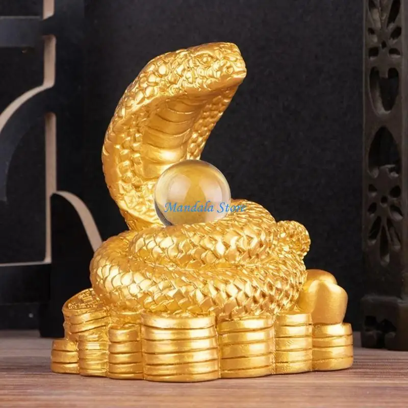 

U2JC New Years Gift Resins Zodiacs Snake Figurine Landscape Ornament for Home Decorations Office Desk Accessories