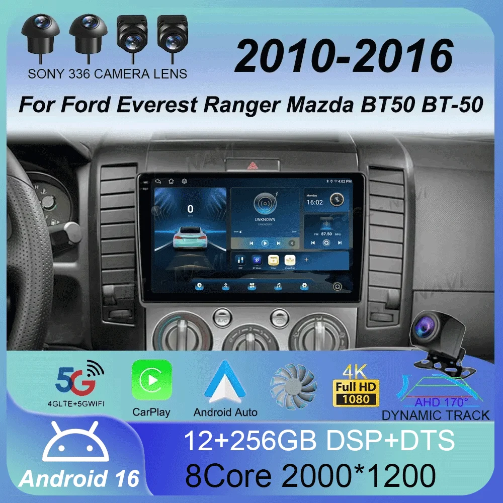 Android 16 Car Radio WiFi 5 For Ford Everest Ranger Mazda BT50 BT-50 2006 - 2010 Wireless CarPlay DSP Car Multimedia GPS Player