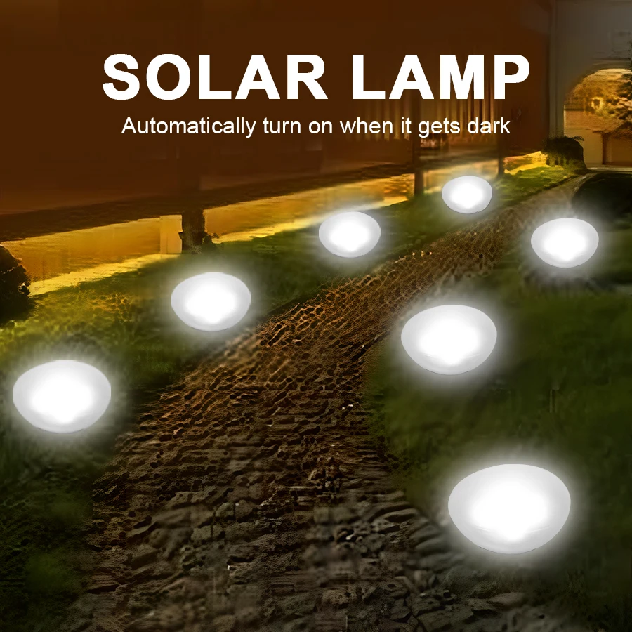 Easy Install Solar Garden Lights Outdoor, 4 Bright LEDs,IP65 Waterproof Solar Powered Stone Light，For Outdoor Decoration