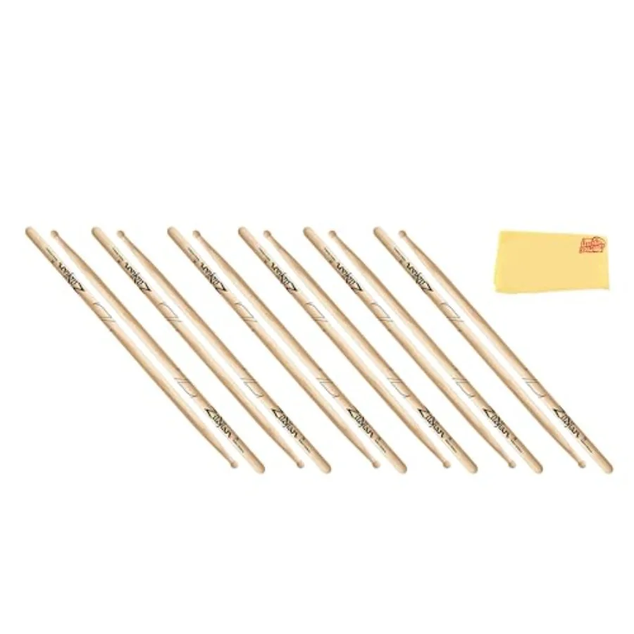 

Zildjian 7A Wood Tip Drumsticks - 6-Pack Bundle with Austin Bazaar Polishing Cloth