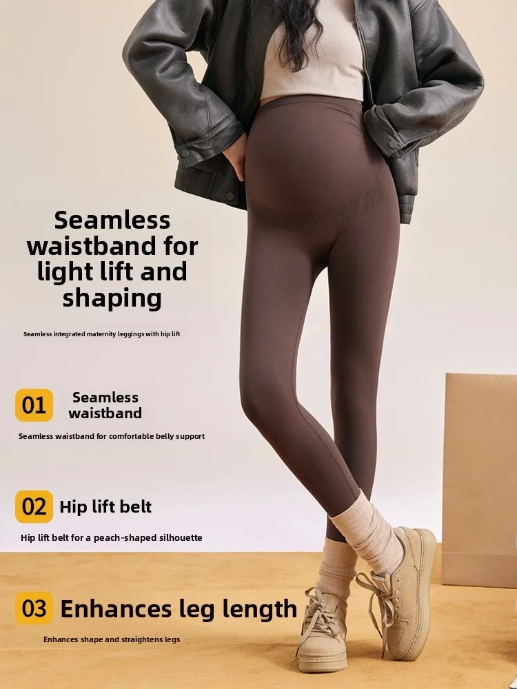 임산부 요가 바지 Thiened Fce 하이 웨이스트 롱 바지 따뜻한 베이스 레이어 바지 편안한 통기성 나일론 스판덱스