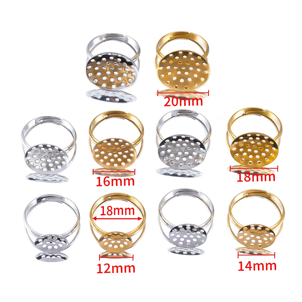 5pcs 10pcs Stainless Steel Ring Base Adjustable Tray Cabochon Settings Blank Bezel Rings Embryos 12mm to 20mm for Jewelry Making image 6