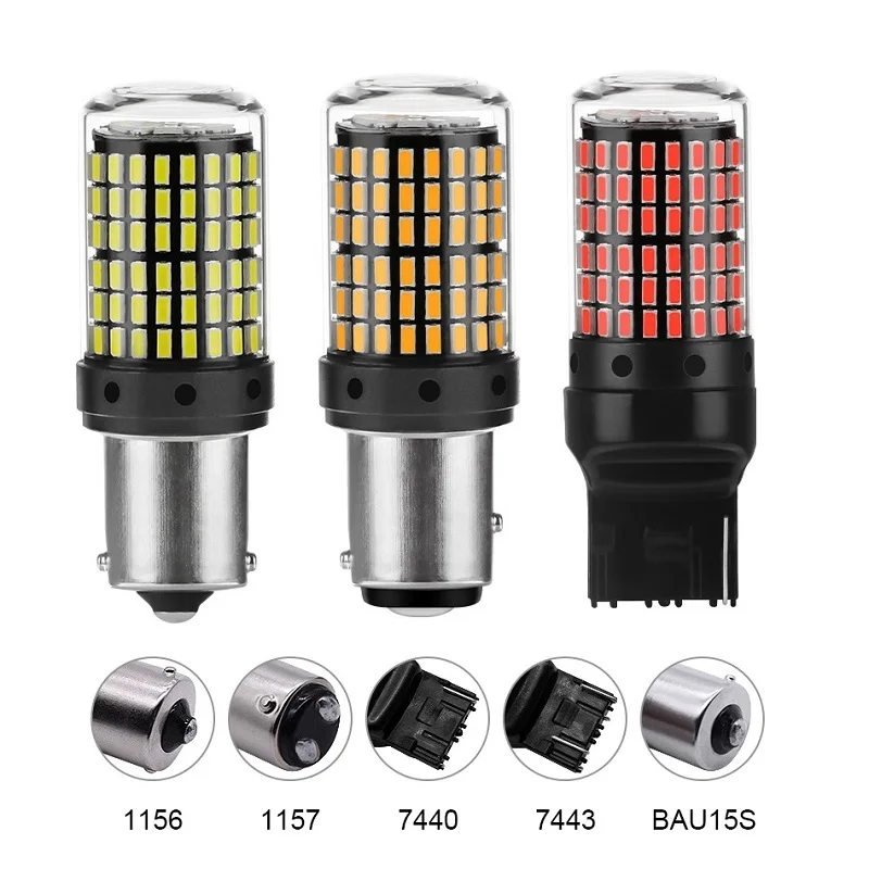 2pcs 1156 BA15S P21W BAU15S PY21W 7440 W21W P21/5W 1157 BAY15D 7443 7440 LED Bulbs 144smd CanBus Lamp Reverse Turn Signal Light