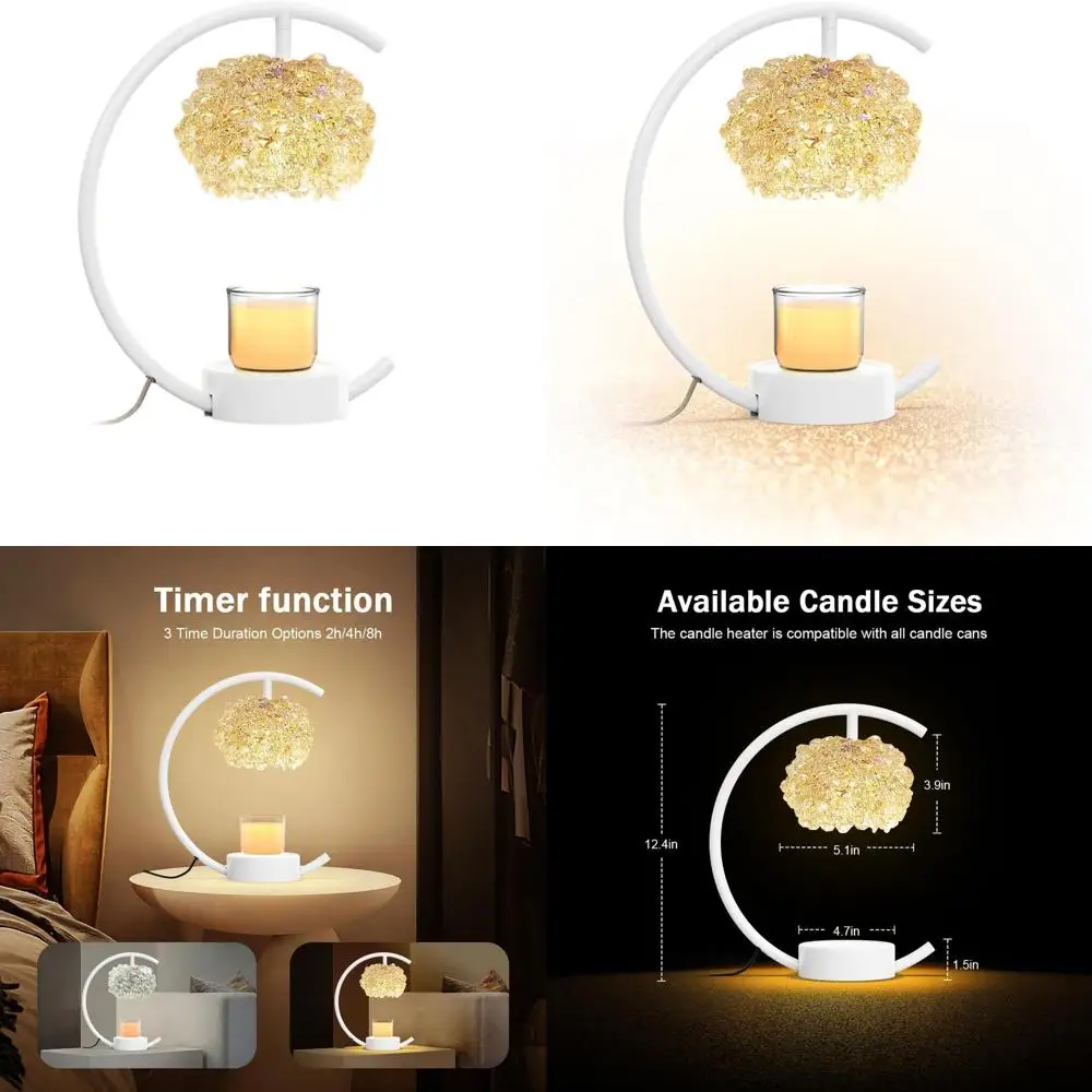 

Adjustable Brightness & Timer Electric Candle Warmer with Crystal & Wooden Base, Luxurious Design for Jar Candles, Home Decor (C