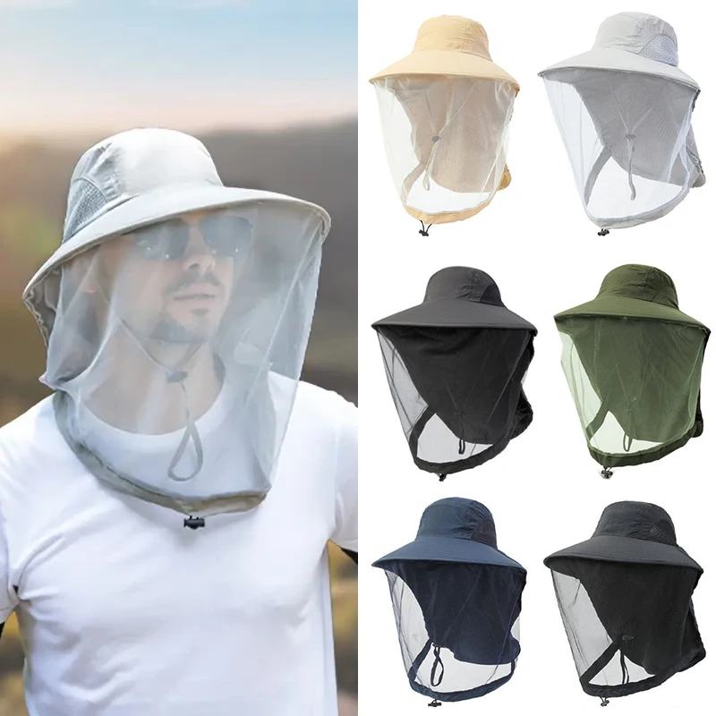 Mückensicherer Hut, faltbar, mit verstecktem Netz, Angelkappe, Sonnenschutz, atmungsaktiv, Unisex, Insekten- und Bienenschutz, Fischerhut