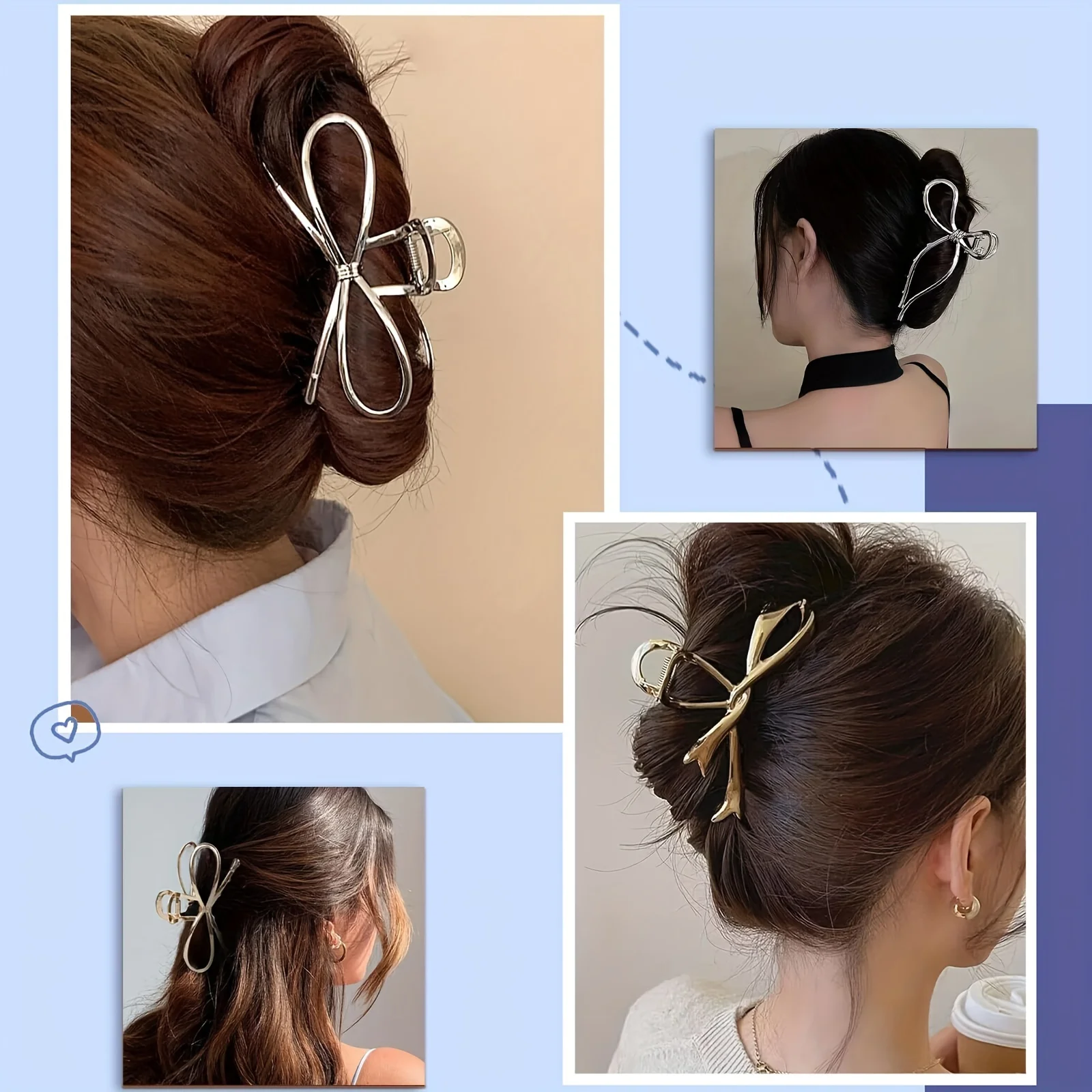 คลิปหนีบผมรูปโบว์อัลลอยด์ขนาดใหญ่สีทองสีเงินกิ๊บหนีบผมรูปปลาฉลามกิ๊บโบว์สำหรับผู้หญิงเครื่องประดับผม