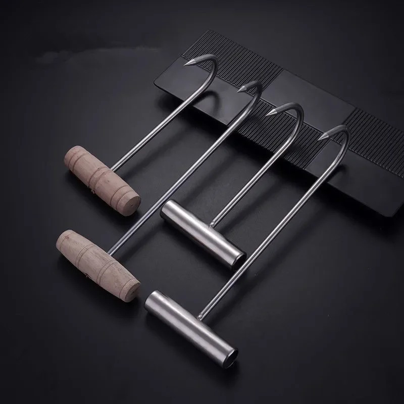 Ganchos para carne afilados con palabra T y mango de madera y acero inoxidable para barbacoa, accesorios de cocina, suministros, herramientas para barbacoa, herramientas de soldadura, gadget
