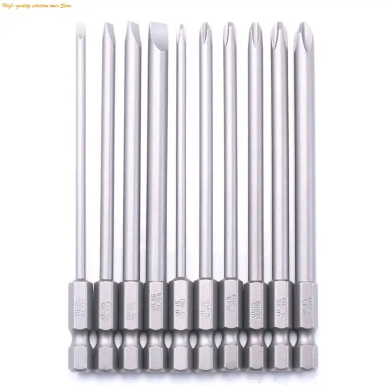 

203F Pack Of 10 Precise Screwdriver Bit Set 100mm Length SL3.0/SL4.0/SL5.0/SL6.0 PH1/PH2 Suitable for Slotted & Crosshead Use