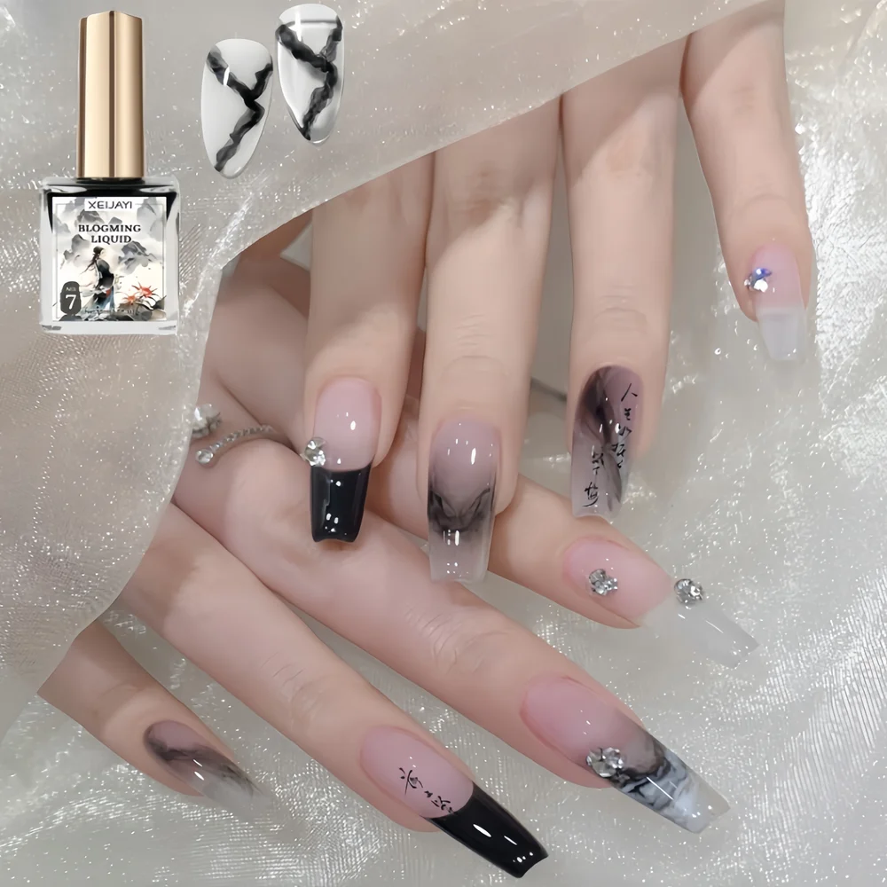 XEIJAYI Clear Blooming Gel Nail Polish 15ML UV/LED Blossom Soak Ink and Wash Gel Glue for Spreading Effect Marble Nail Polish