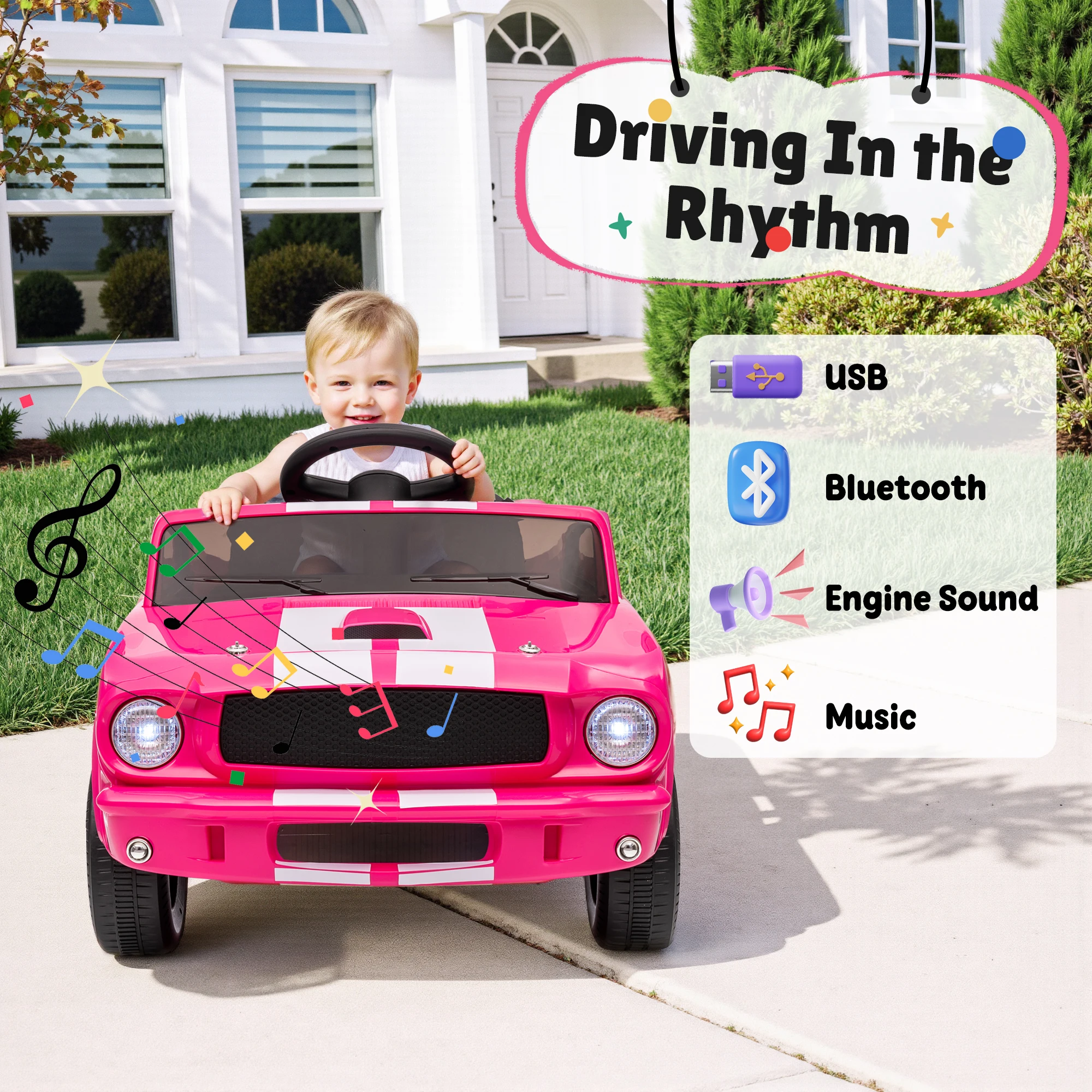 [Oficjalna licencja] Shelby GT350 Elektryczny samochód dla dzieci 12 V 2WD z pilotem dla rodziców i pasem bezpieczeństwa - zabawka do jazdy terenowej - za