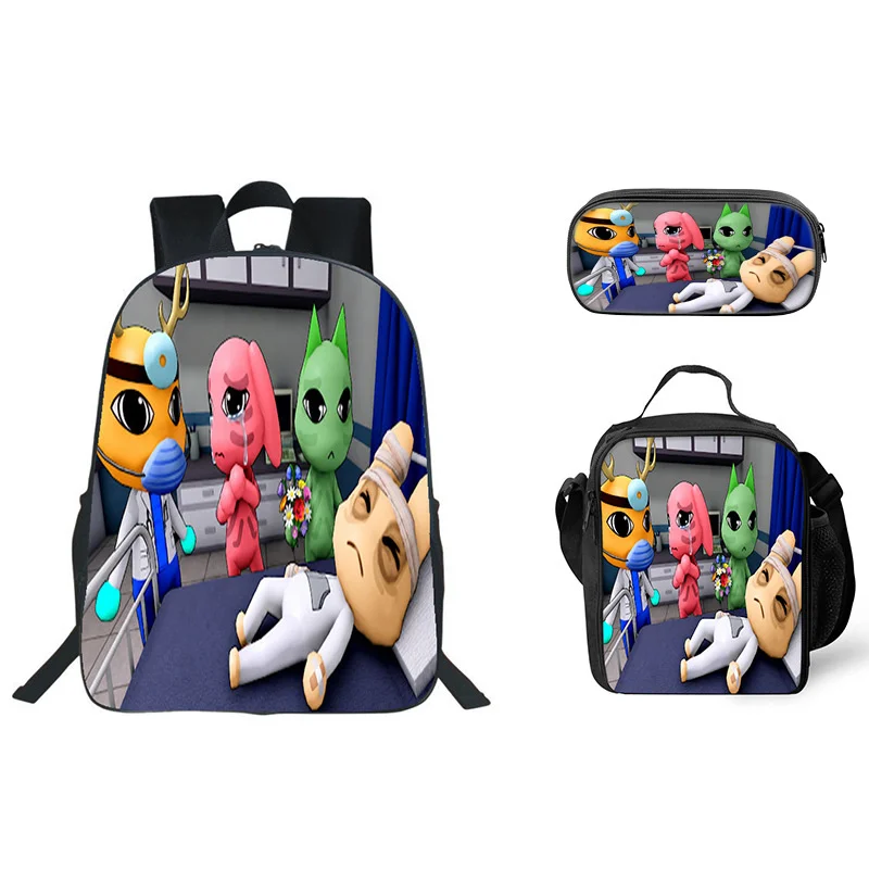 3Pcs Animal Hospital Backpack School Bag Lunch Bag Pencil Case Kids Student Bookbag Cartoon Travel Birthday Gift Boys Girls