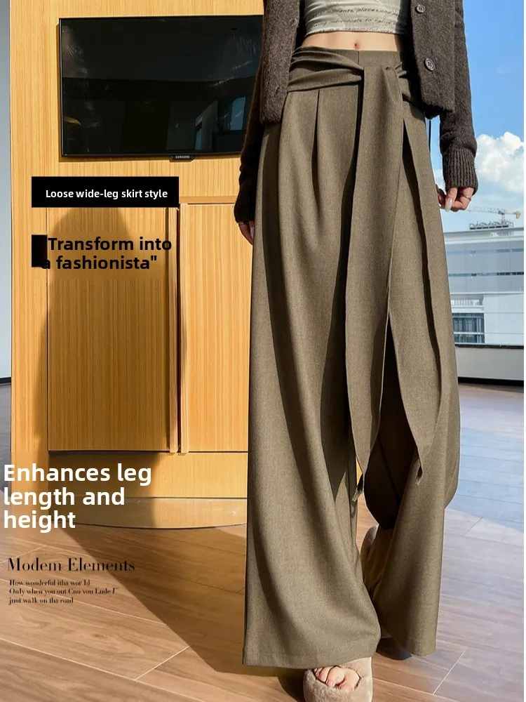 Spodnie damskie z szerokimi nogawkami Ce Au Lait, jesienno-zimowe, z wysokim stanem, z paskiem, luźne, codzienne spodnie do chodzenia, proste, w stylu koreańskim.