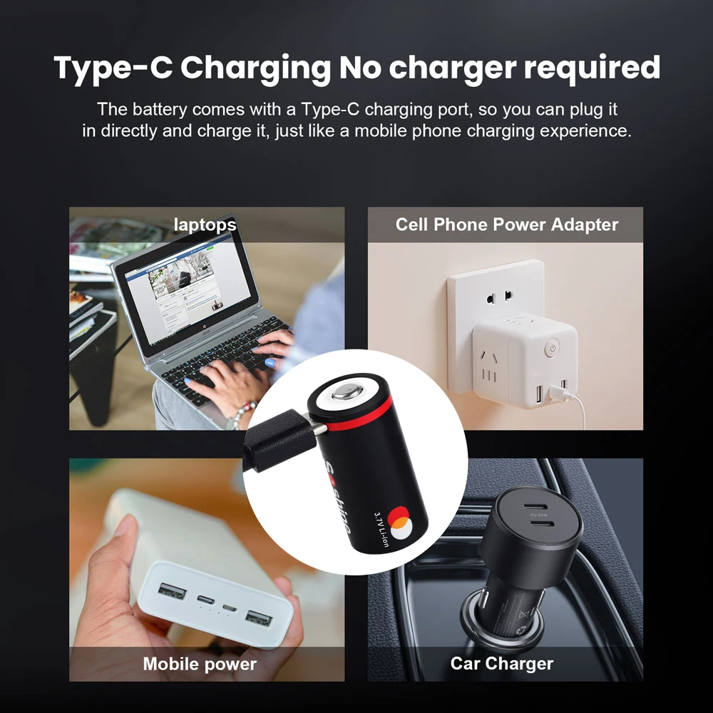 Soshine 3.7V RCR123 16340 Lithium Li-ion Battery USB CR123 900mah Rechargeable Battery for Camera Flashlight +USB Type-c Cable view 5