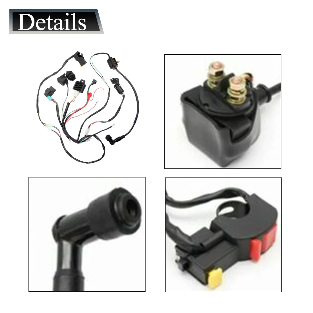 Wiring Harness Wire Loom CDI Ignition Coil Kit for 50cc 70cc 90cc 110cc ATV Electric Quad