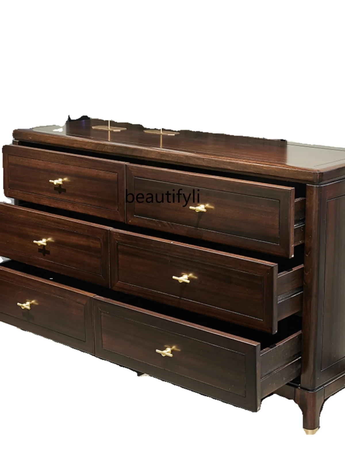 

New Chinese Style Solid Wood Six Bucket Bedroom Locker Long TV Cabinet Blackwood Horizontal Cabinet