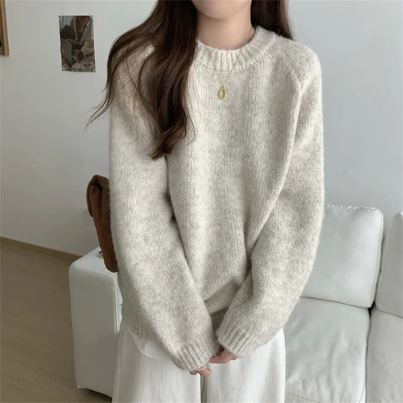 2025 Autumn and Winter Fashion New Women's Elegant Loose Thick Warm Knitted Hoodie Loose Inner Long Sleeve Sweater  Tops Jumper