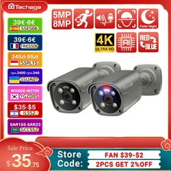 Techage H.265 Ultra HD 4K POE Câmera Ao Ar Livre 8MP Câmera IP Rosto Detectar Cor Night Vision Áudio Bidirecional para Sistema de Vigilância