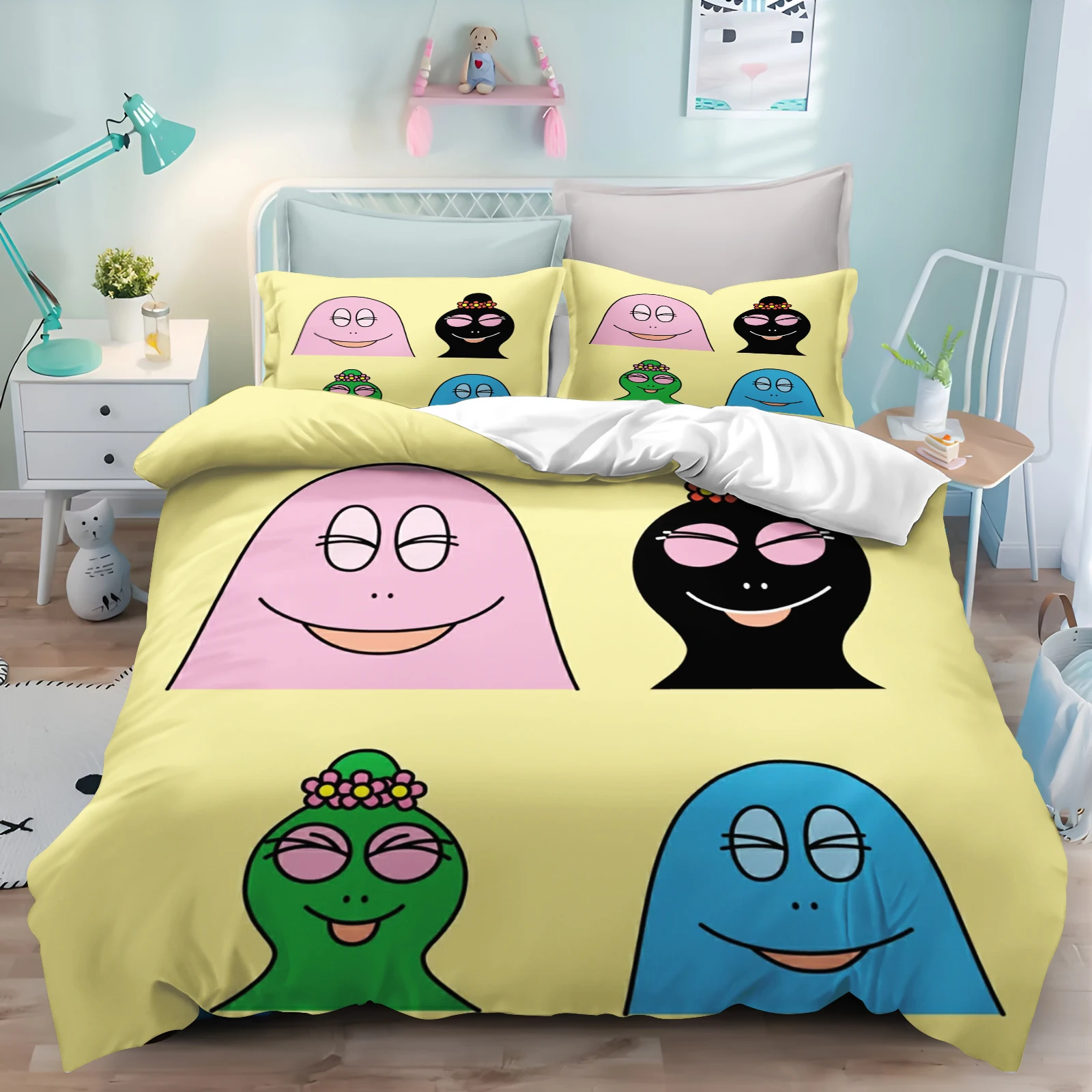 Duvet Cover Cartoon 2/3-Piece Set Barbapapa Children Cute Polyester Soft Breathable Comforter Animation Bedding