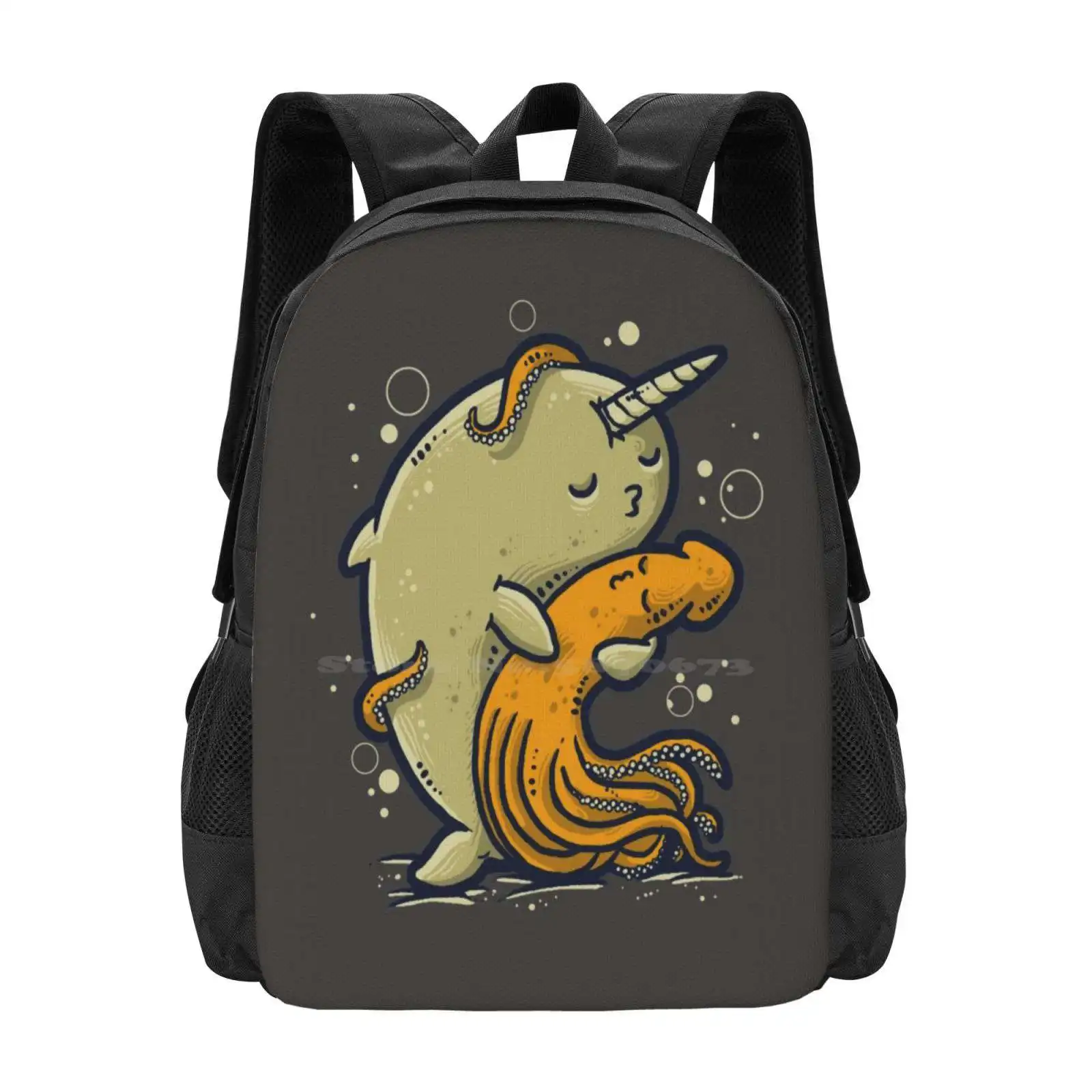 The Kiss New Arrivals Unisex Bags Student Bag Backpack Animals Cute Sea Ocean Water Kiss Love Narwhal Squid Nature Kids