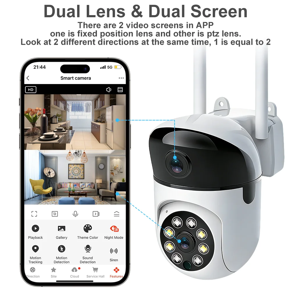 Indoor Camera Wifi Tuya Smart Life 6MP Dual Lens HD Dual Screen AI Auto Tracking PTZ Security Wireless Video Surveillance Camera