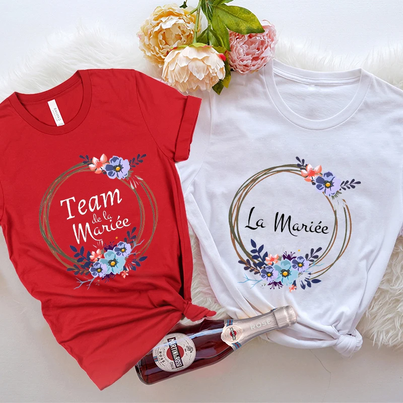 Team Bride T-Shirt Bridal Shower Wedding Party Tops Short Sleeved Tshirt French Women Bachelorette Party Evjf Future Bride Tees