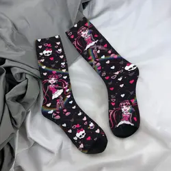 Colorful Draculaura Monster High Anime Soccer Socks Polyester Middle Tube Socks for Women Men Sweat Absorbing