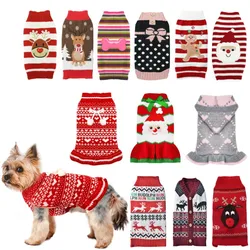 Christmas Dog Sweater Winter Warm Dog Clothes Pet Coat Cartoon Knitted Dog Dress Chihuahua Jacket Kitten Puppy Striped Clothing